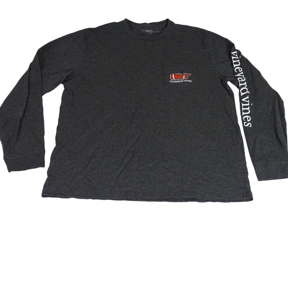 Vineyard Vines Men Long Sleeve Graphic T-Shirt Gray Football Whale Logo Size L